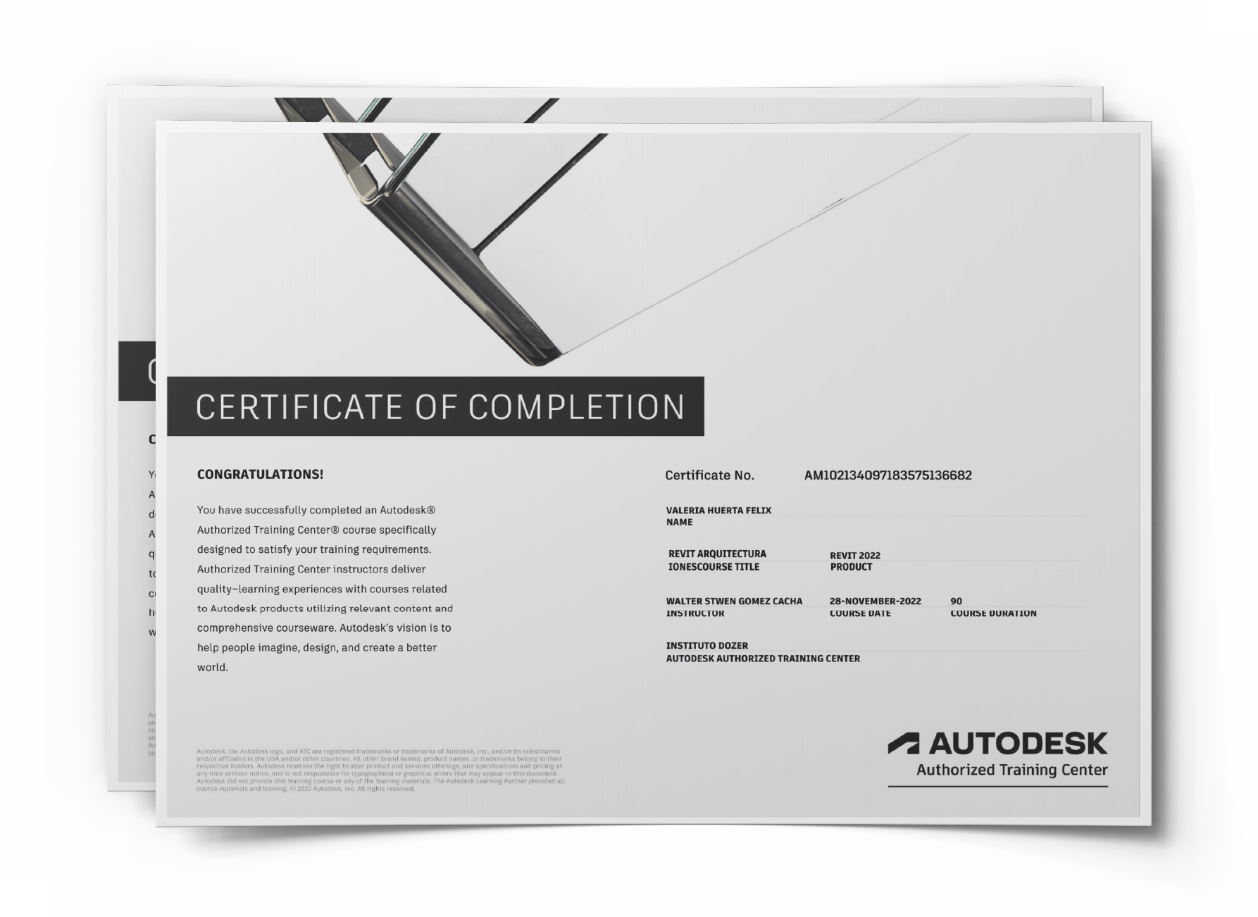 Modelo de certificado internacional de Autodesk